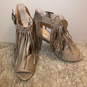 Suede Boho Fringe Heel
